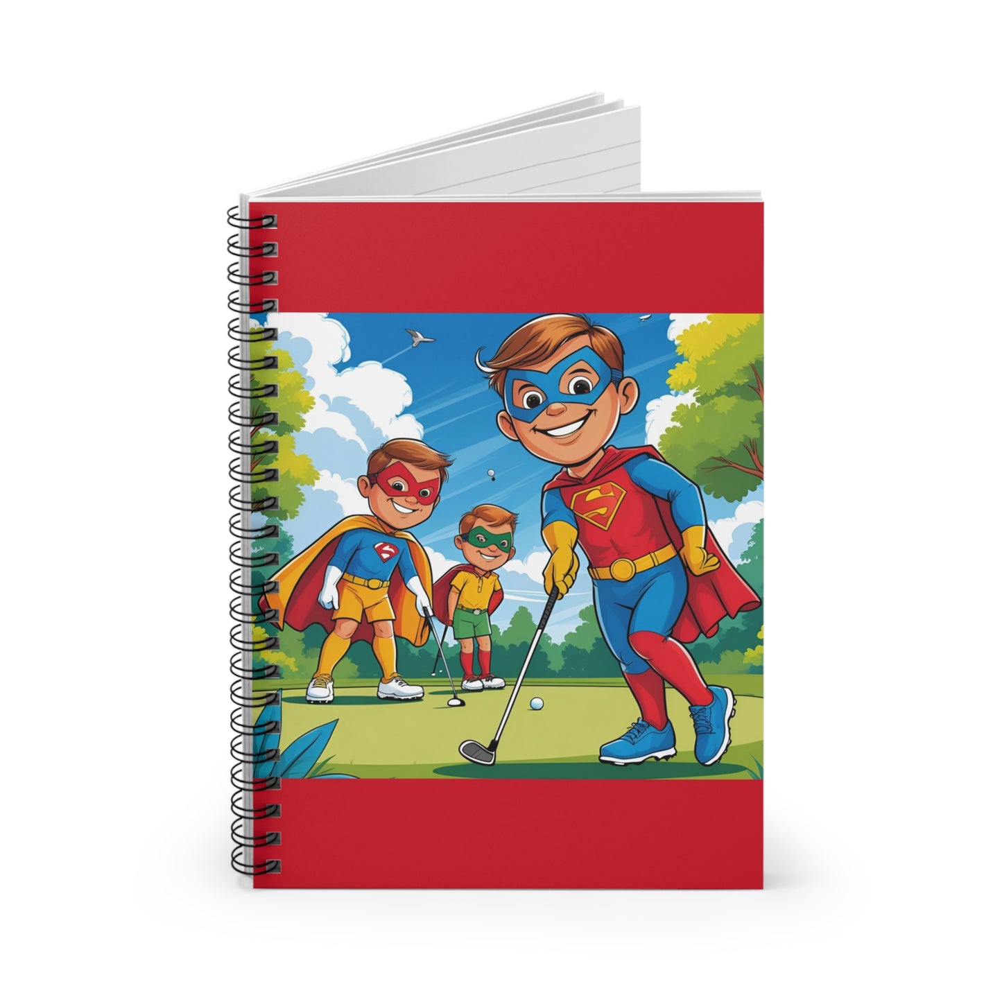 Superhero Golf Spiral Notebook - Fun Kids Journal for School, Gift for Boys, Back to School Supplies, Creative Writing