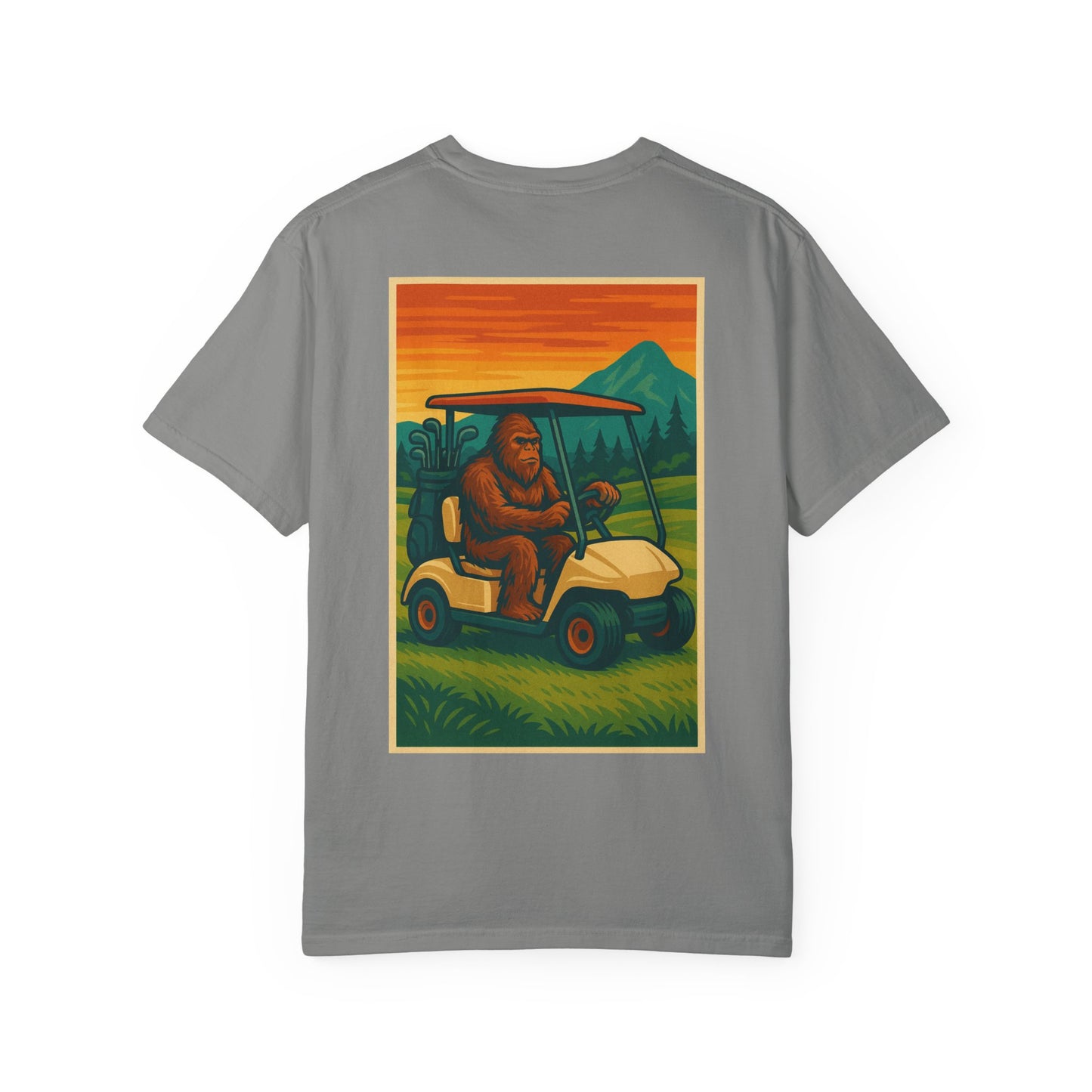 Weekend Warrior “Bigfoot on Golf Cart” Men’s T Shirt, Men’s Golf Apparel, Men’s Golf T-Shirt, Weekend Warrior Golf Co., Weekend Warrior Golf Apparel