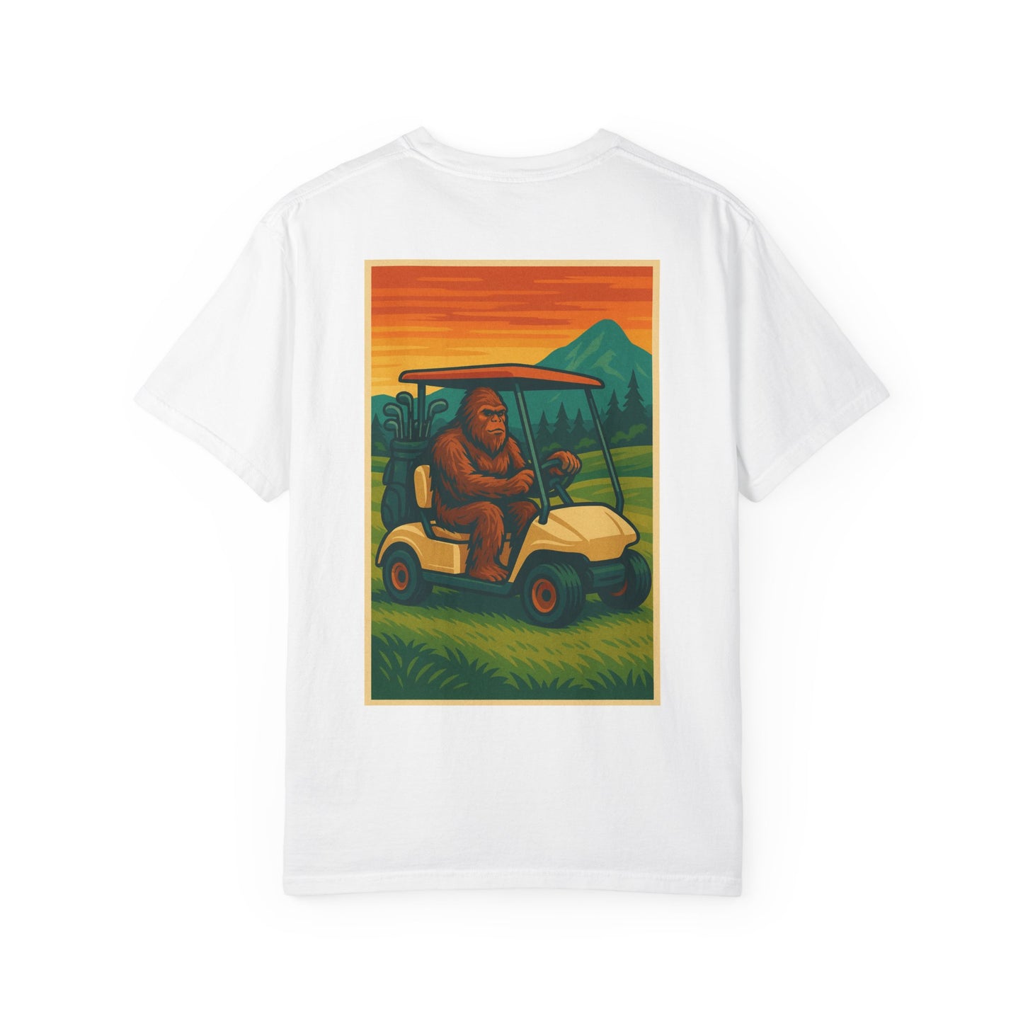 Weekend Warrior “Bigfoot on Golf Cart” Men’s T Shirt, Men’s Golf Apparel, Men’s Golf T-Shirt, Weekend Warrior Golf Co., Weekend Warrior Golf Apparel