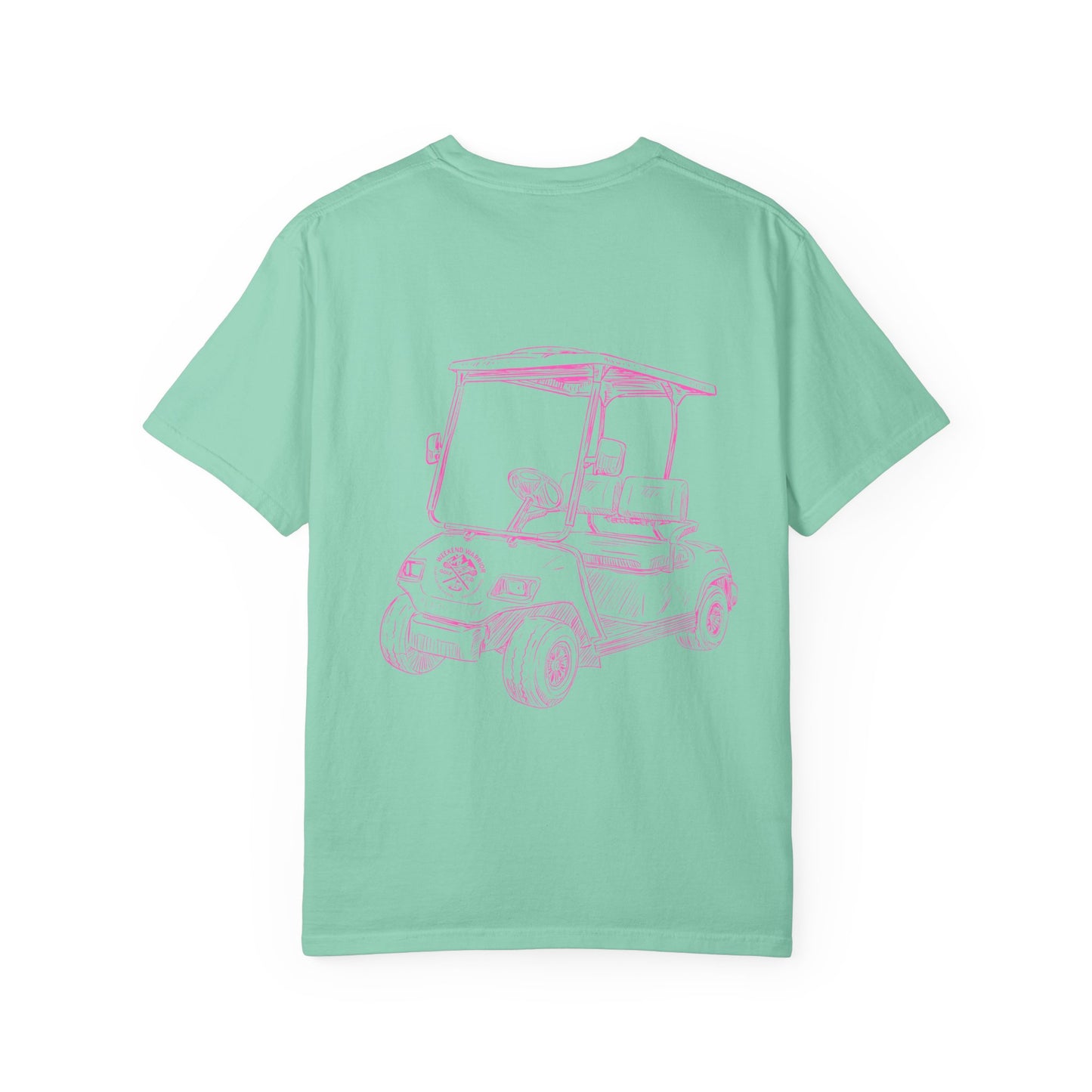 Weekend Warrior Pink Golf Cart Women’s Tee, Cute Golfer T-shirt, Sporty Style, Women's Golf Apparel