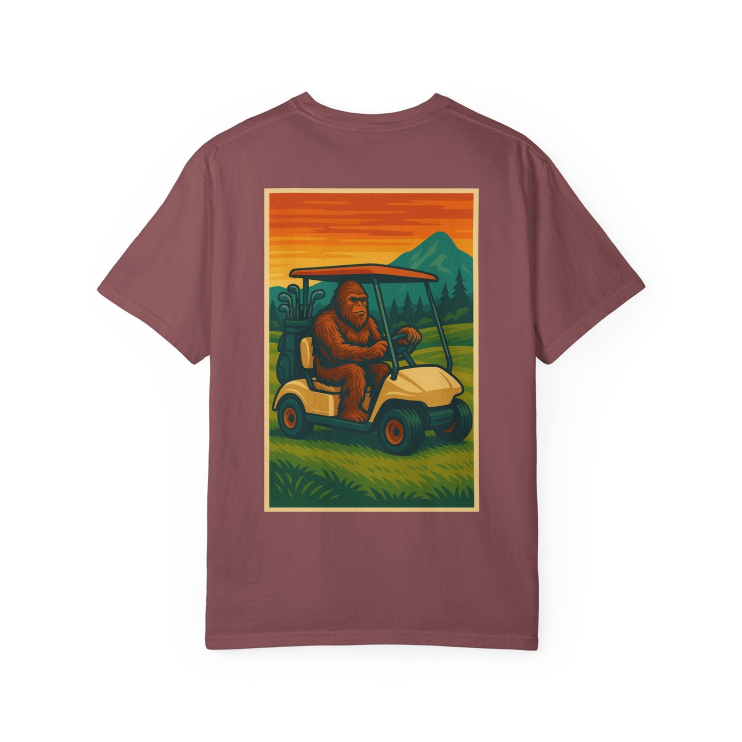 Weekend Warrior “Bigfoot on Golf Cart” Men’s T Shirt, Men’s Golf Apparel, Men’s Golf T-Shirt, Weekend Warrior Golf Co., Weekend Warrior Golf Apparel
