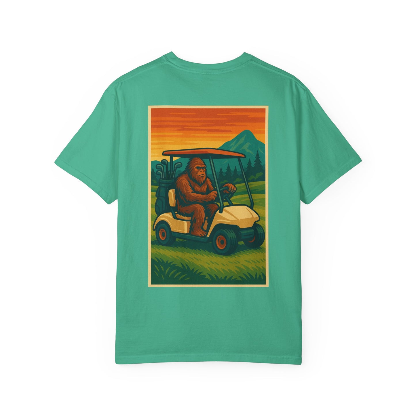 Weekend Warrior “Bigfoot on Golf Cart” Men’s T Shirt, Men’s Golf Apparel, Men’s Golf T-Shirt, Weekend Warrior Golf Co., Weekend Warrior Golf Apparel