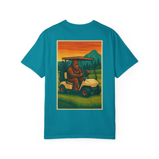 Weekend Warrior “Bigfoot on Golf Cart” Men’s T Shirt, Men’s Golf Apparel, Men’s Golf T-Shirt, Weekend Warrior Golf Co., Weekend Warrior Golf Apparel