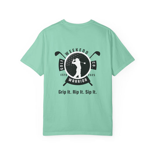 Weekend Warrior “Grip It Rip It Sip It” Men’s T Shirt, Men’s Golf Apparel, Men’s Golf T-Shirt, Weekend Warrior Golf Co., Weekend Warrior Golf Apparel