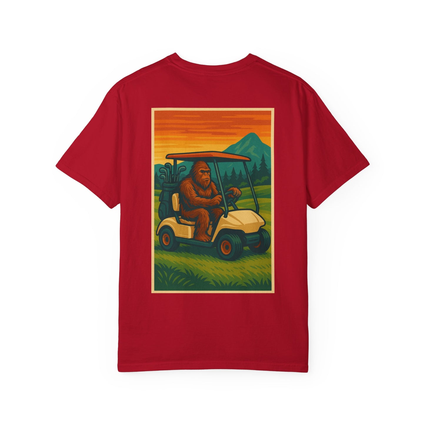 Weekend Warrior “Bigfoot on Golf Cart” Men’s T Shirt, Men’s Golf Apparel, Men’s Golf T-Shirt, Weekend Warrior Golf Co., Weekend Warrior Golf Apparel