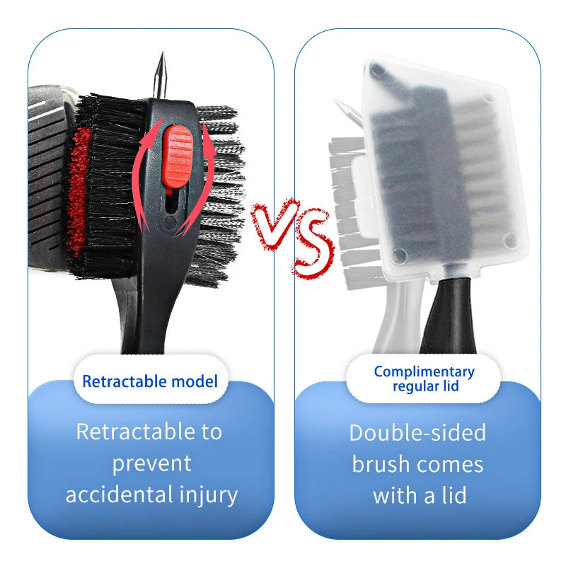 Golf Club Cleaning Brush – Double-Sided Groove Cleaner with Keychain & Clip